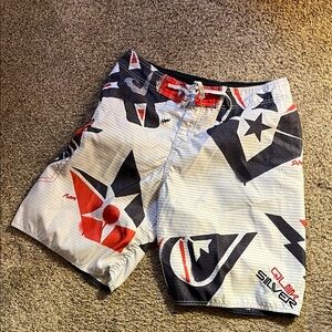 Silver Jeans Men's Graphic Swim Shorts - Black, Red, White